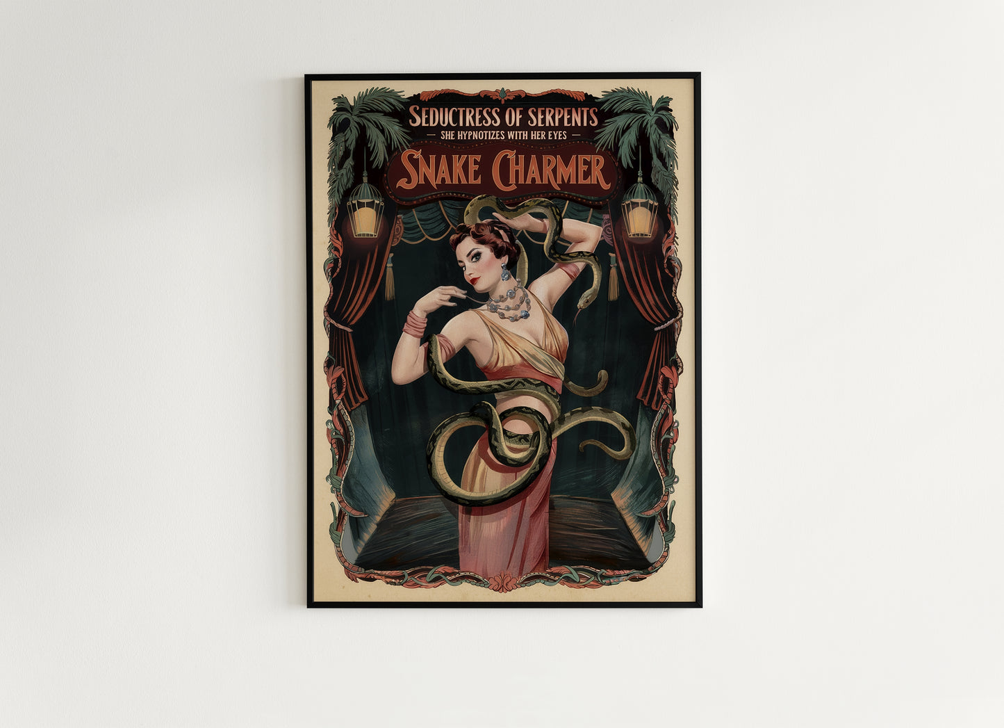 Circus Sideshow Snake Charmer, Vintage Circus Wall Art, Whimsigoth Decor, Carnival Freakshow, Side show Print, Oddities & Curiosities Poster