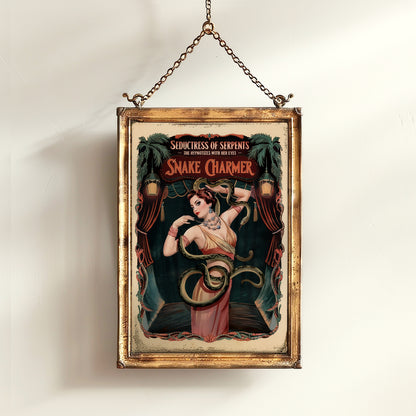 Circus Sideshow Snake Charmer, Vintage Circus Wall Art, Whimsigoth Decor, Carnival Freakshow, Side show Print, Oddities & Curiosities Poster
