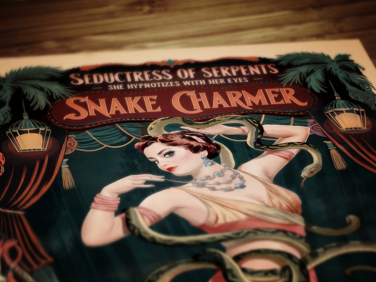 Circus Sideshow Snake Charmer, Vintage Circus Wall Art, Whimsigoth Decor, Carnival Freakshow, Side show Print, Oddities & Curiosities Poster