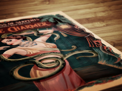 Circus Sideshow Snake Charmer, Vintage Circus Wall Art, Whimsigoth Decor, Carnival Freakshow, Side show Print, Oddities & Curiosities Poster