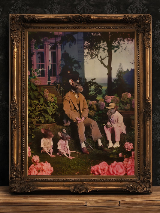 Vintage Rat Family Poster, Rat Art Print, Animal Lover Gift, Odd Print, Dark Academia Wall Art Home Decor Printable, Weird Stuff Art Gift