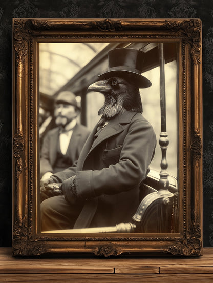 Gothic Gentleman Crow Vintage Poster, Art Poster Print, Home Wall Decor, Victorian Raven, Dark Academia, Retro Weird Stuff Art Gift