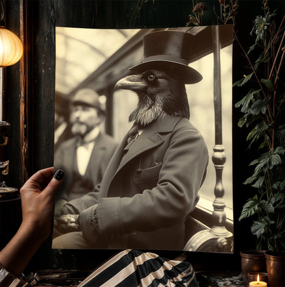 Gothic Gentleman Crow Vintage Poster, Art Poster Print, Home Wall Decor, Victorian Raven, Dark Academia, Retro Weird Stuff Art Gift