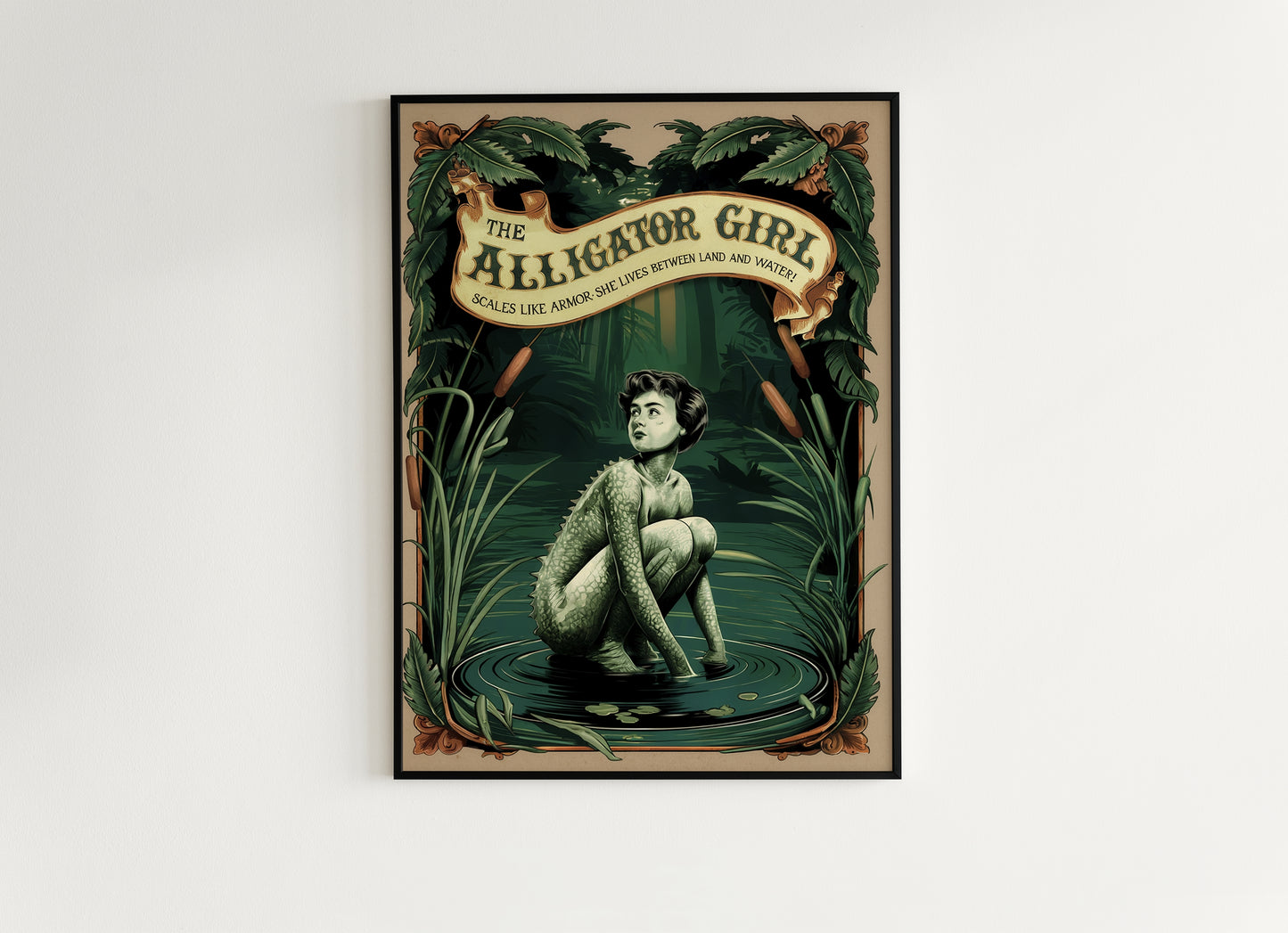 Circus Sideshow Alligator Girl, Vintage Circus Wall Art, Whimsigoth Decor, Carnival Freakshow, Side show Print Oddities & Curiosities Poster