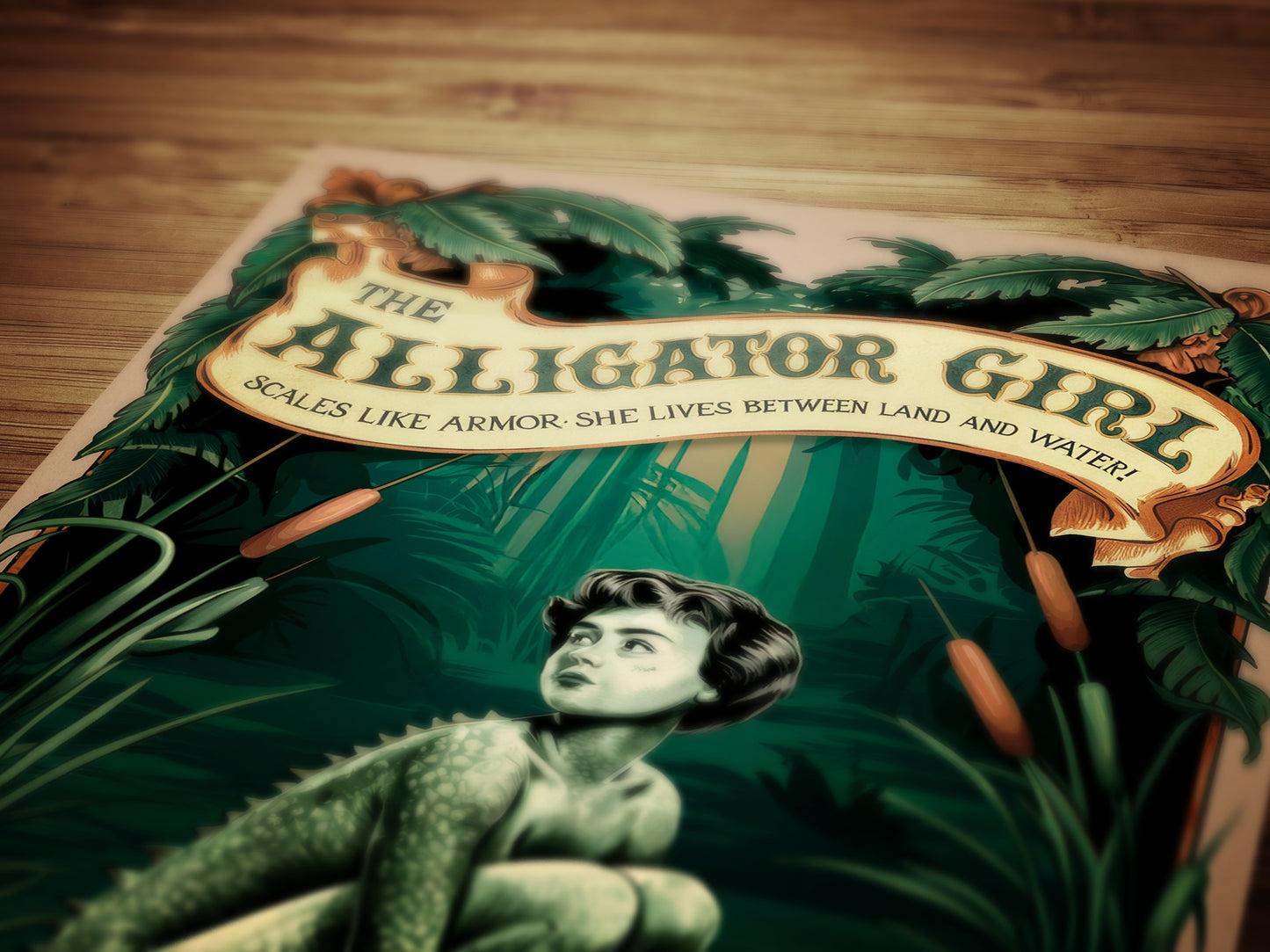 Circus Sideshow Alligator Girl, Vintage Circus Wall Art, Whimsigoth Decor, Carnival Freakshow, Side show Print Oddities & Curiosities Poster