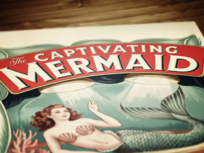 Circus Sideshow Mermaid Girl, Vintage Circus Wall Art, Whimsigoth Decor, Carnival Freakshow, Side Show Print Oddities & Curiosities Poster