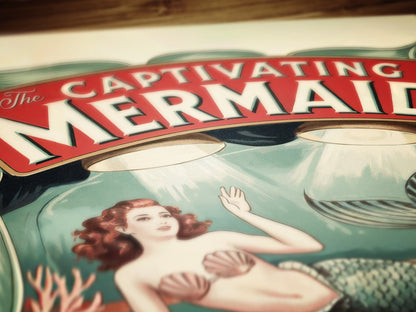 Circus Sideshow Mermaid Girl, Vintage Circus Wall Art, Whimsigoth Decor, Carnival Freakshow, Side Show Print Oddities & Curiosities Poster