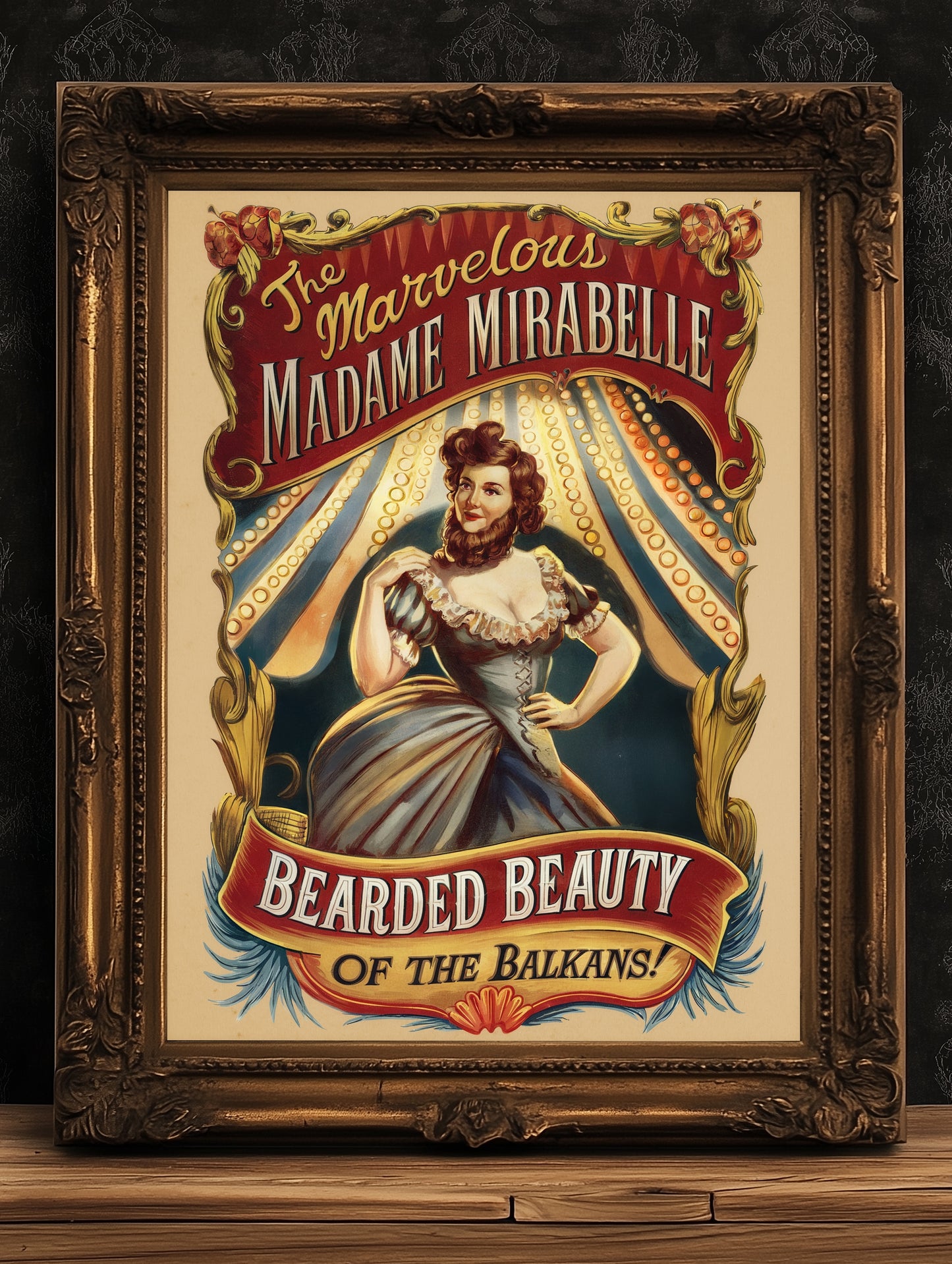 Circus Sideshow Bearded Lady, Vintage Circus Wall Art, Whimsigoth Decor, Carnival Freakshow, Side show Print, Oddities & Curiosities Poster