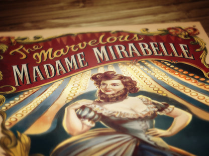 Circus Sideshow Bearded Lady, Vintage Circus Wall Art, Whimsigoth Decor, Carnival Freakshow, Side show Print, Oddities & Curiosities Poster