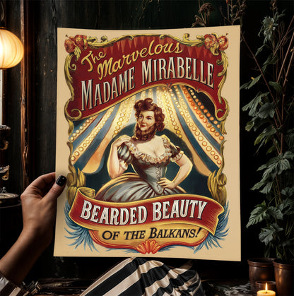 Circus Sideshow Bearded Lady, Vintage Circus Wall Art, Whimsigoth Decor, Carnival Freakshow, Side show Print, Oddities & Curiosities Poster