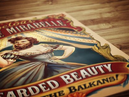 Circus Sideshow Bearded Lady, Vintage Circus Wall Art, Whimsigoth Decor, Carnival Freakshow, Side show Print, Oddities & Curiosities Poster
