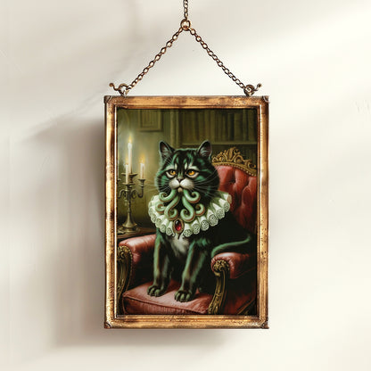 Cathulhu Poster, Whimsigoth Decor, Vintage Gothic Black Cat Wall Art, Weirdcore Cat Lovers Gift, Quirky Cat Print, Lovecraft Cthulhu Art