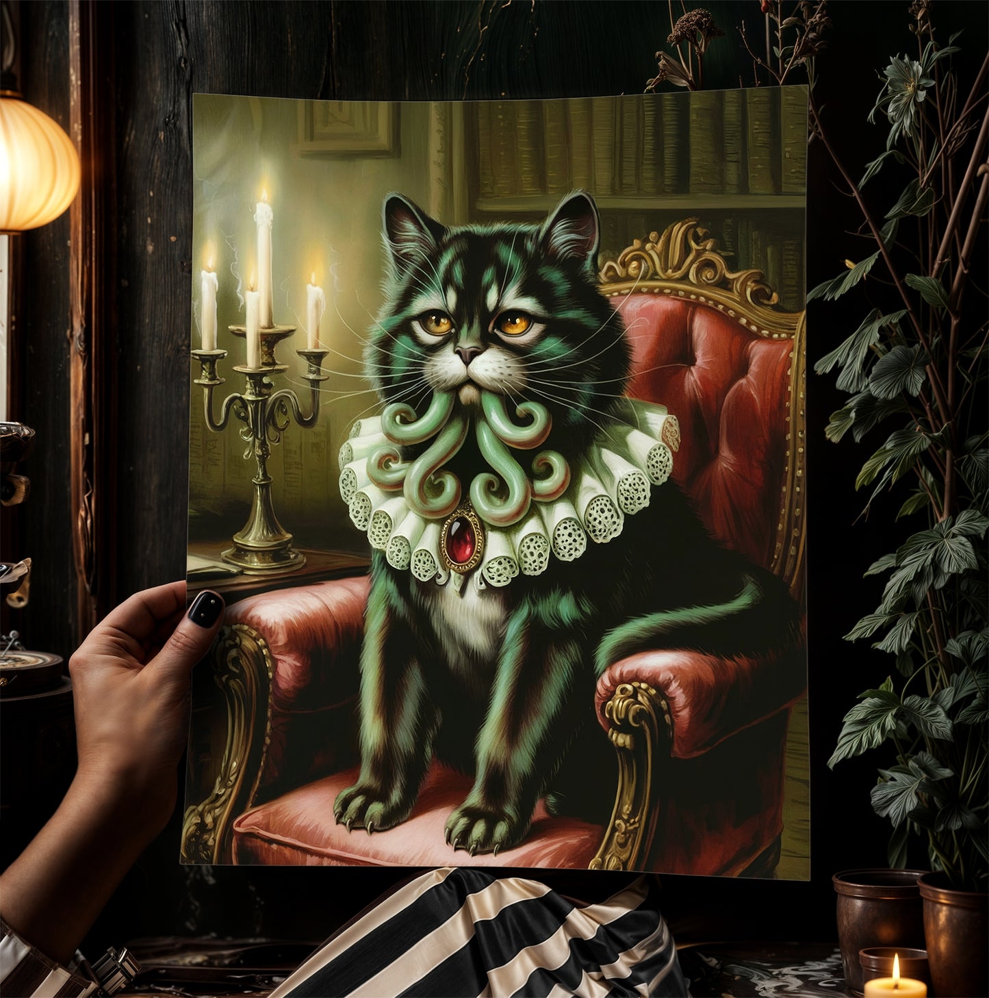 Cathulhu Poster, Whimsigoth Decor, Vintage Gothic Black Cat Wall Art, Weirdcore Cat Lovers Gift, Quirky Cat Print, Lovecraft Cthulhu Art