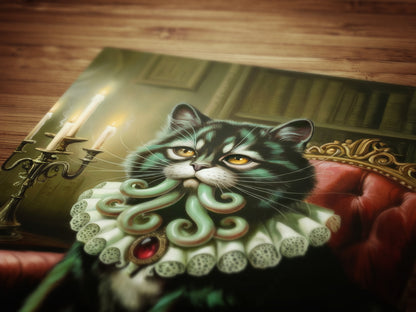 Cathulhu Poster, Whimsigoth Decor, Vintage Gothic Black Cat Wall Art, Weirdcore Cat Lovers Gift, Quirky Cat Print, Lovecraft Cthulhu Art