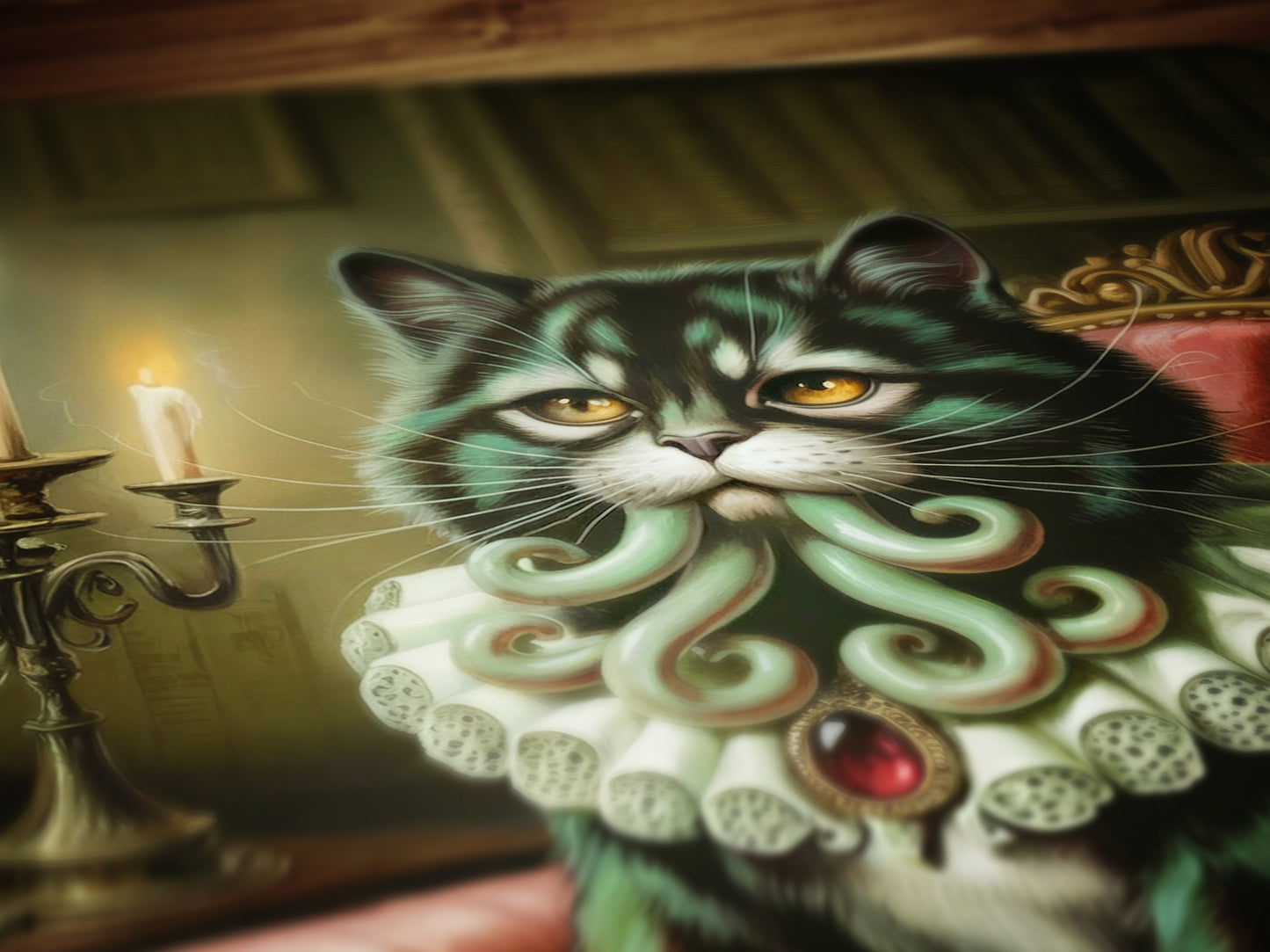 Cathulhu Poster, Whimsigoth Decor, Vintage Gothic Black Cat Wall Art, Weirdcore Cat Lovers Gift, Quirky Cat Print, Lovecraft Cthulhu Art