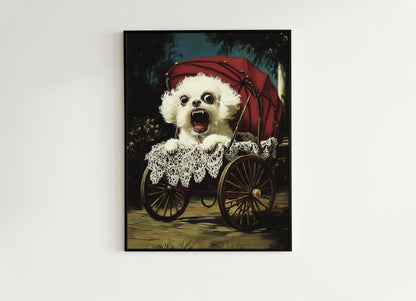 Whimsical Creepy Cute Angry Dog Painting Poster, Funny Surreal Victorian Pets, Whimsigoth Decor Wall Art Print, Weird Items