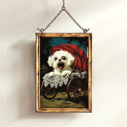 Whimsical Creepy Cute Angry Dog Painting Poster, Funny Surreal Victorian Pets, Whimsigoth Decor Wall Art Print, Weird Items