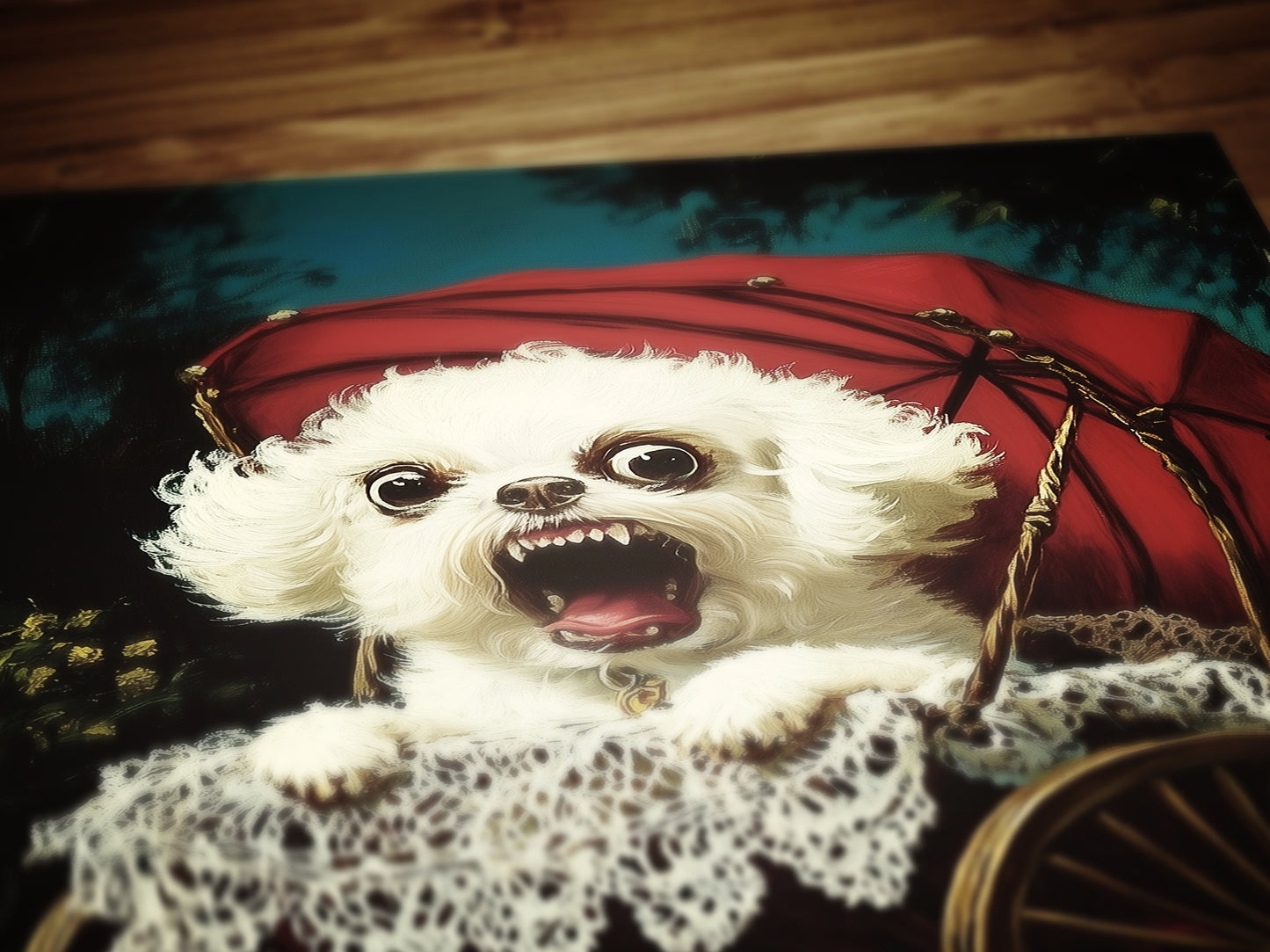 Whimsical Creepy Cute Angry Dog Painting Poster, Funny Surreal Victorian Pets, Whimsigoth Decor Wall Art Print, Weird Items