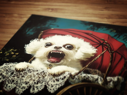 Whimsical Creepy Cute Angry Dog Painting Poster, Funny Surreal Victorian Pets, Whimsigoth Decor Wall Art Print, Weird Items