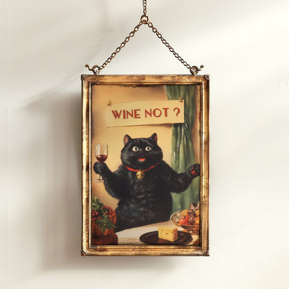 Wine Not Funny Cat Cheers Print, Whimsical Kitty Decor, Retro Kitchen Decor, Dining Room Poster, Fun Girl Dinner Bar Cart Trendy Wall Art