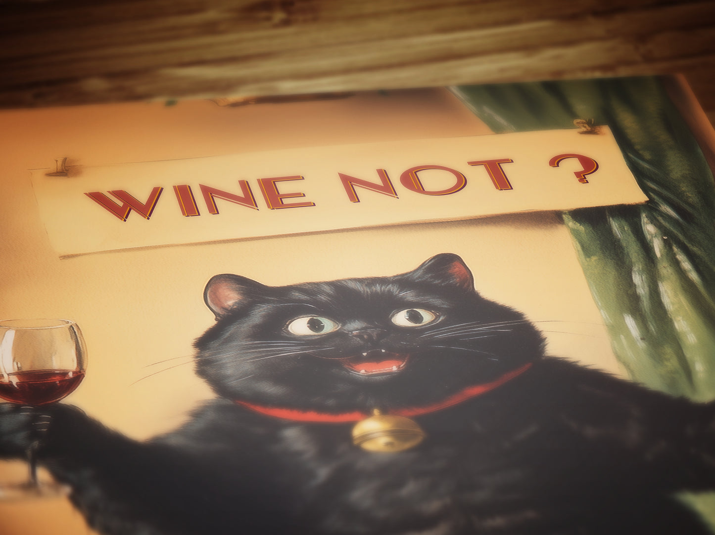 Wine Not Funny Cat Cheers Print, Whimsical Kitty Decor, Retro Kitchen Decor, Dining Room Poster, Fun Girl Dinner Bar Cart Trendy Wall Art