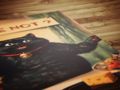 Wine Not Funny Cat Cheers Print, Whimsical Kitty Decor, Retro Kitchen Decor, Dining Room Poster, Fun Girl Dinner Bar Cart Trendy Wall Art