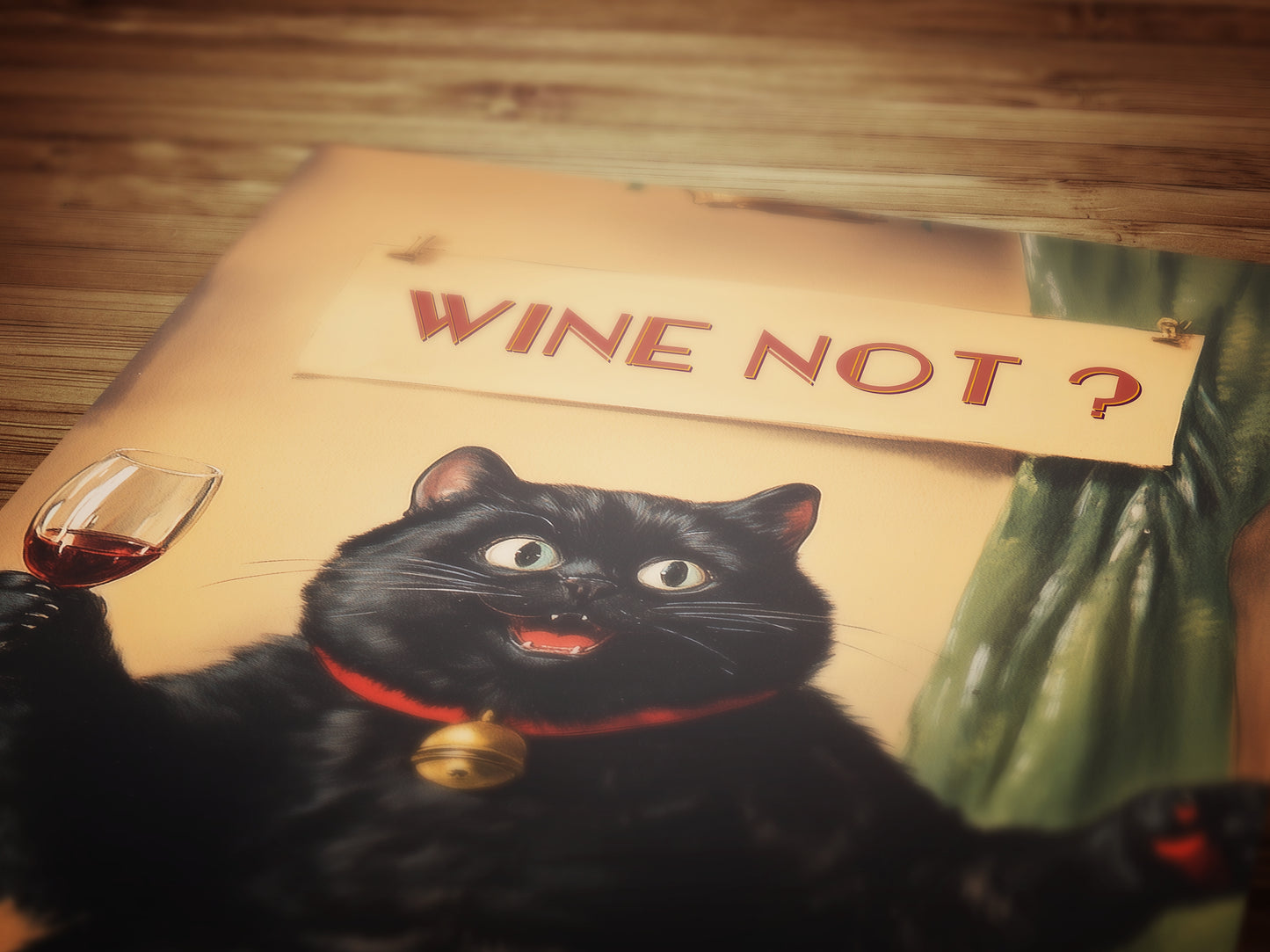 Wine Not Funny Cat Cheers Print, Whimsical Kitty Decor, Retro Kitchen Decor, Dining Room Poster, Fun Girl Dinner Bar Cart Trendy Wall Art