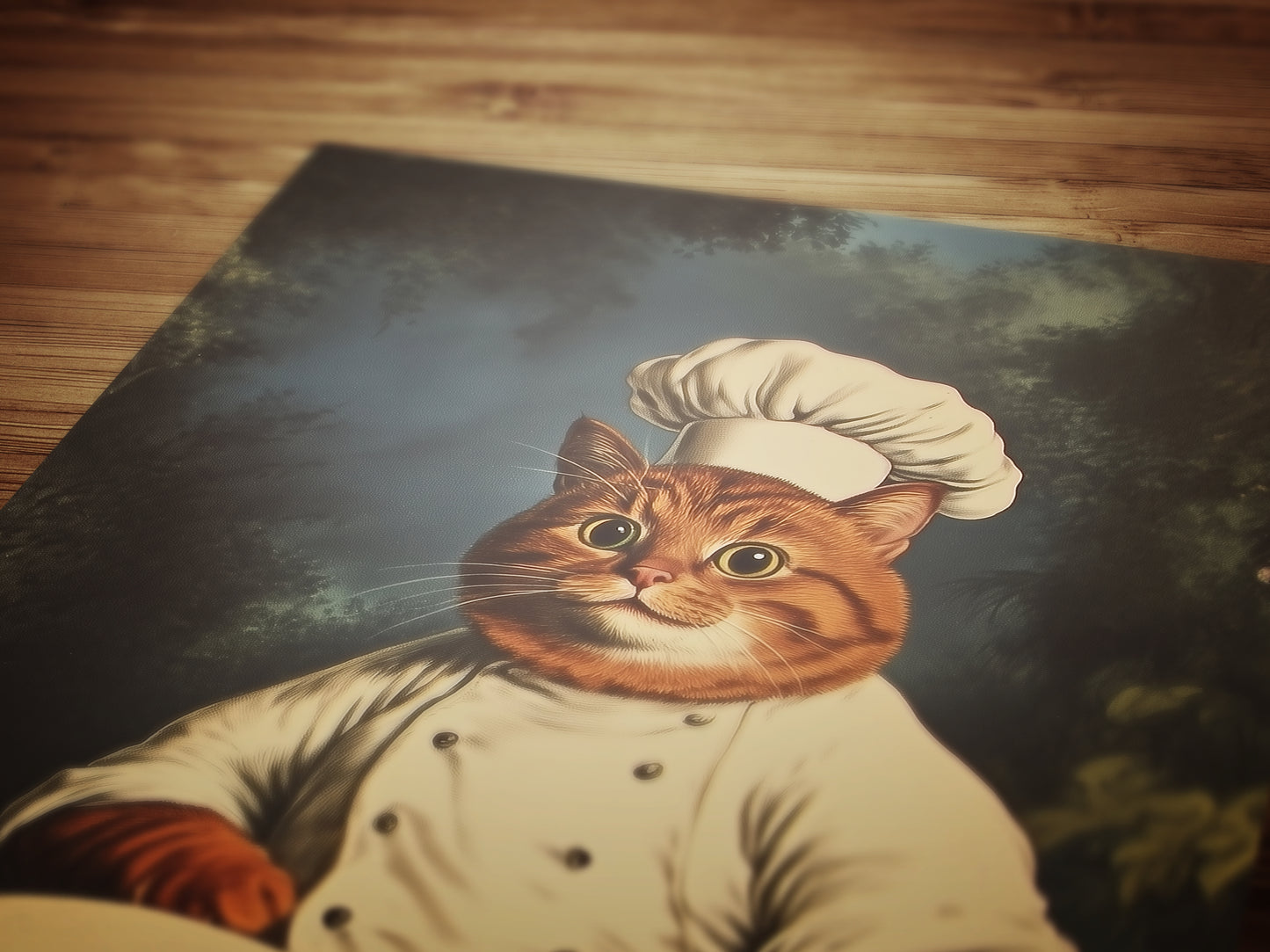 Whimsical Quirky Chef Cat Kneading Art Print, Funny Making Biscuits Wall Art Poster, Whimsigoth Dark Academia Decor, Cat Lovers Gift