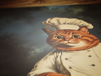 Whimsical Quirky Chef Cat Kneading Art Print, Funny Making Biscuits Wall Art Poster, Whimsigoth Dark Academia Decor, Cat Lovers Gift