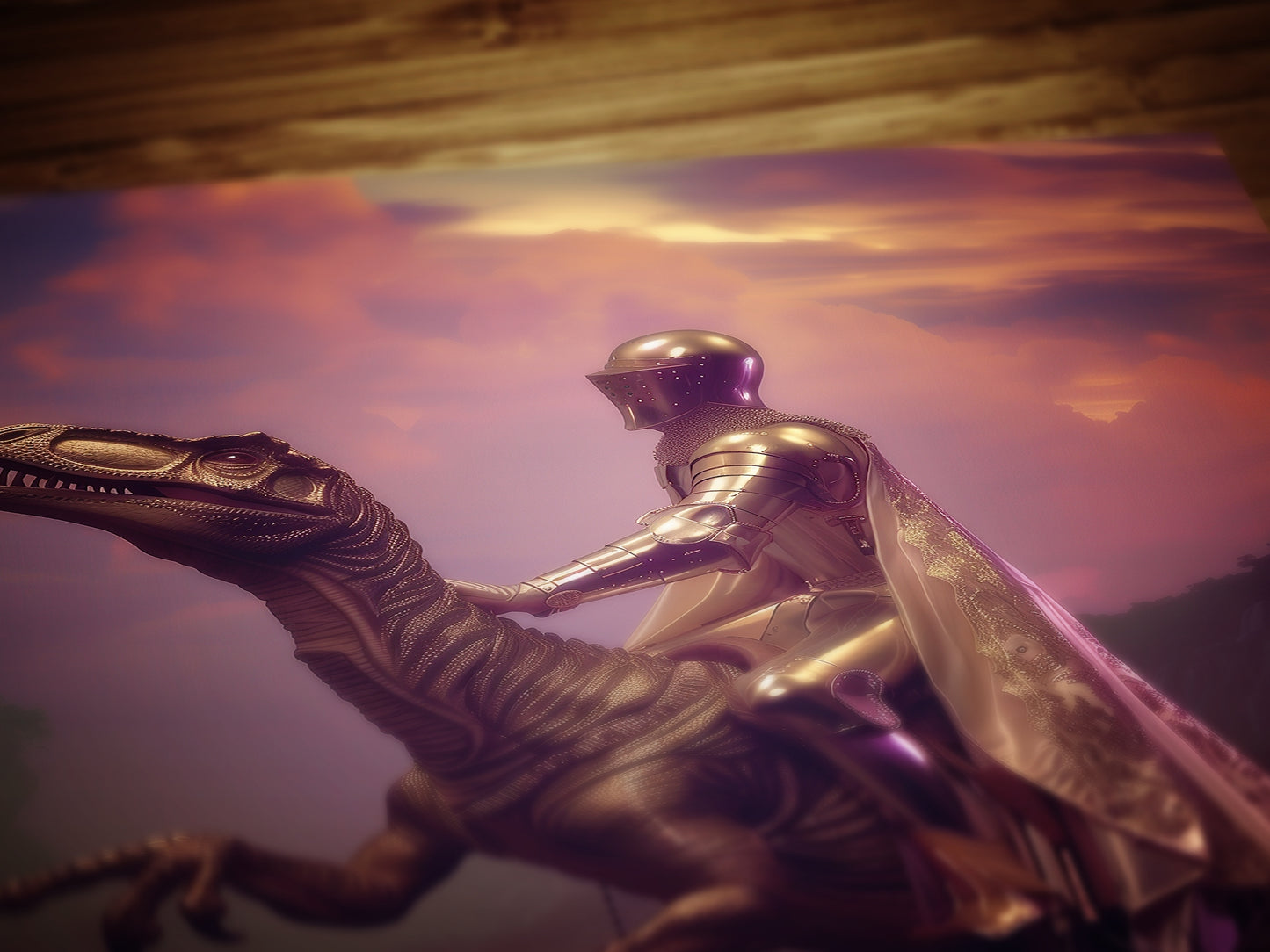 Knight On A dinosaur, Vintage photography, Art Poster Print, Gothic Poster, Jurassic Medieval Knight Art , Dark Academia Castle Core Decor