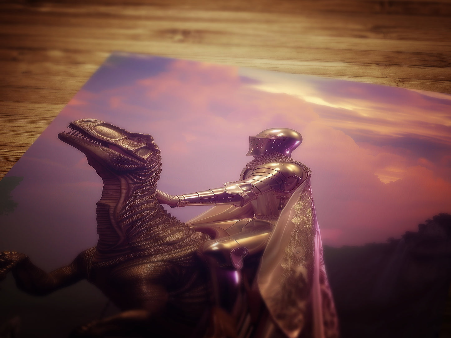 Knight On A dinosaur, Vintage photography, Art Poster Print, Gothic Poster, Jurassic Medieval Knight Art , Dark Academia Castle Core Decor