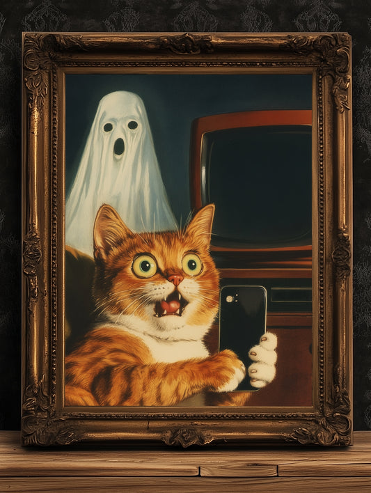 Purranaromal Cativity, Funny Cat Wall Art, Haunted Selfie Scene, Quirky Dark Academia, Weirdcore Whimsigoth Decor, Cat Themed Gifts