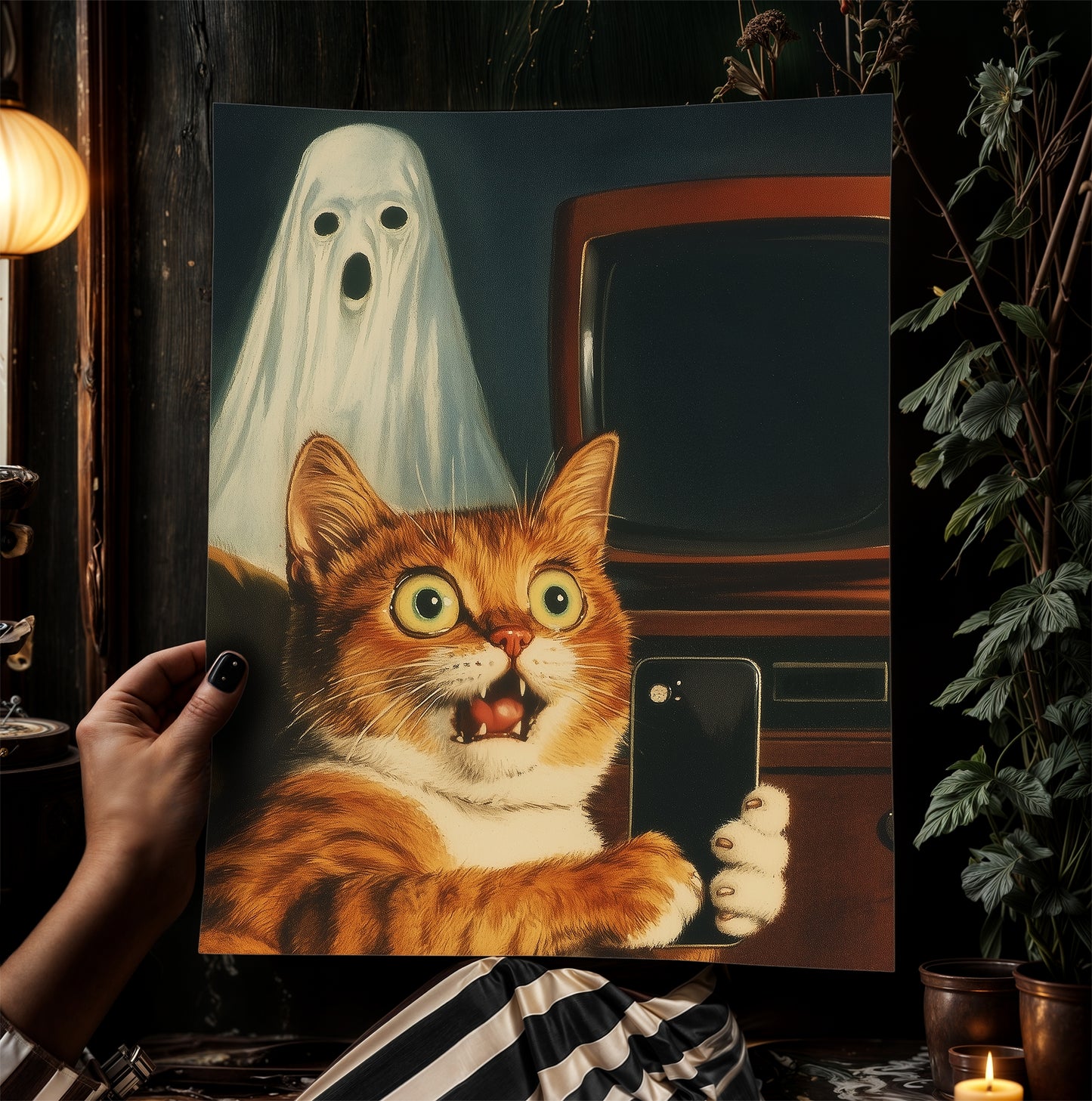 Purranaromal Cativity, Funny Cat Wall Art, Haunted Selfie Scene, Quirky Dark Academia, Weirdcore Whimsigoth Decor, Cat Themed Gifts