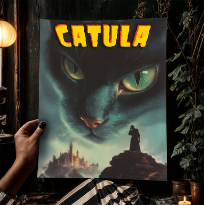 Catula The Vampurr, Vampire Cat Art Print, Whimsigoth Halloween Wall Decor, Horror Movie Decor, Nosferatu Lovers Gifts
