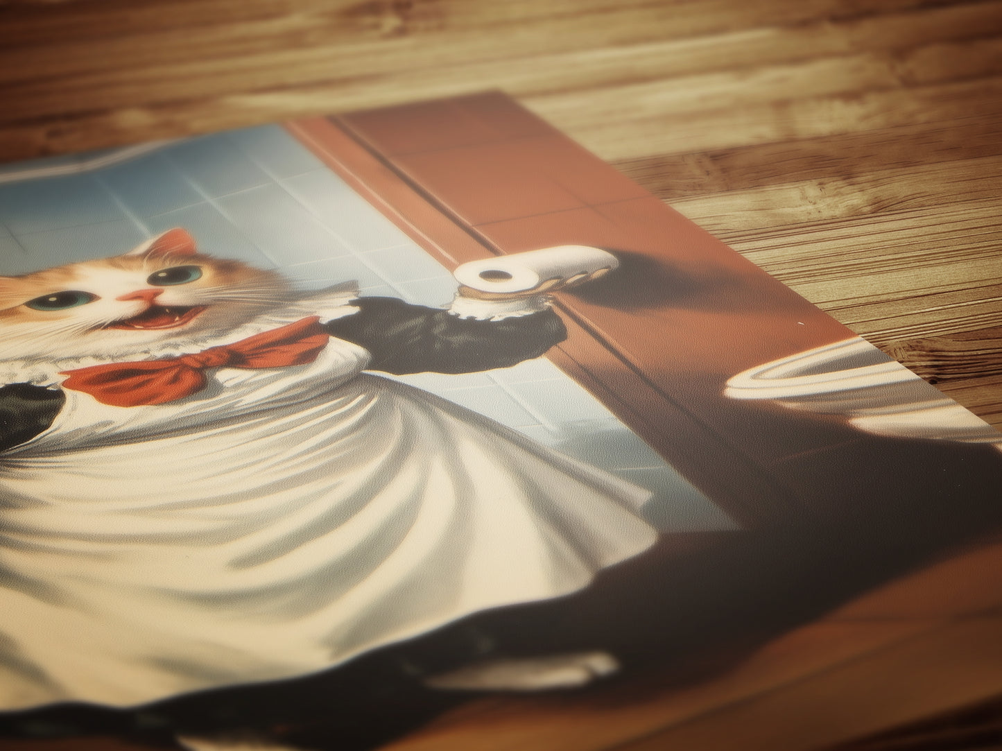 Cat Bathroom Poster, Maid Cat Holding Toilet Paper, Funny Bathroom Print, Quirky Wall Art, Cat Lovers Whimsical Gift, Weird Home Decor