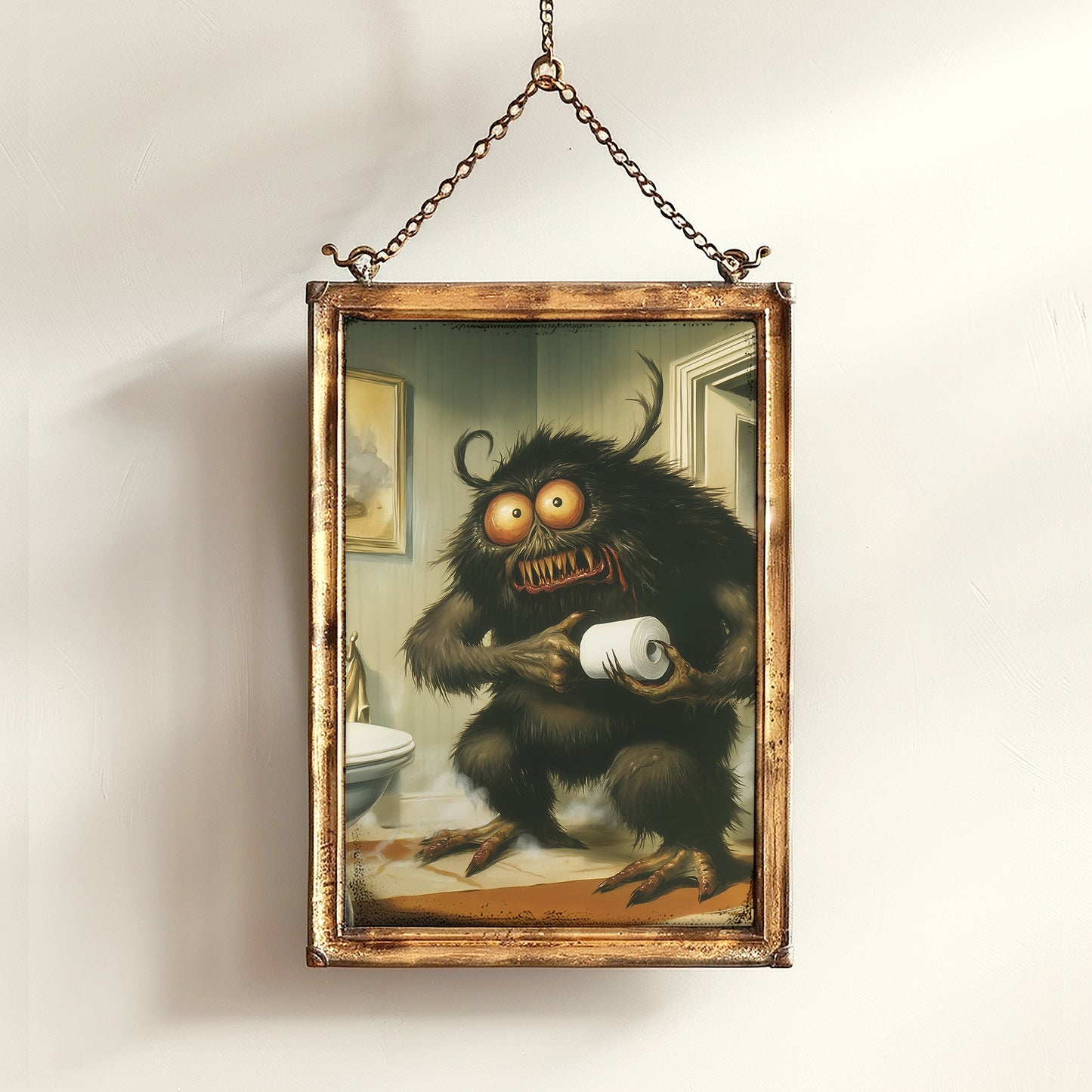 Funny Bathroom Poster, Cute Monster Holding Toilet Paper, Quirky Wall Art, Weirdcore Gift Idea, Weird Horror Print for Goth Toilet Decor
