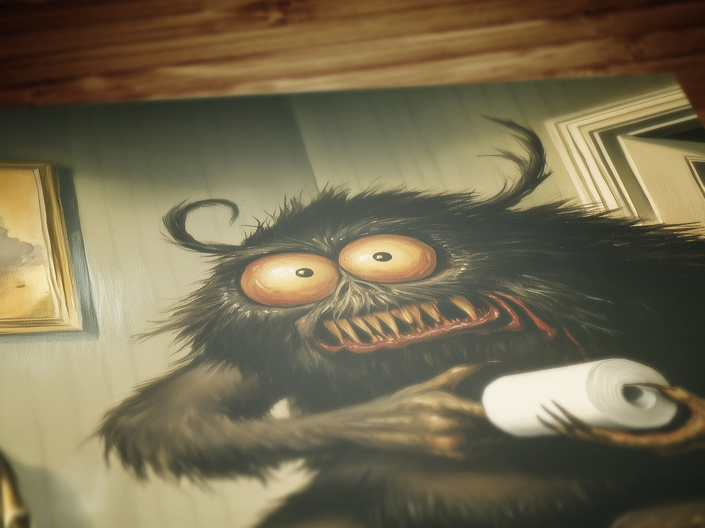 Funny Bathroom Poster, Cute Monster Holding Toilet Paper, Quirky Wall Art, Weirdcore Gift Idea, Weird Horror Print for Goth Toilet Decor