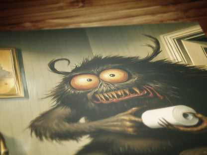 Funny Bathroom Poster, Cute Monster Holding Toilet Paper, Quirky Wall Art, Weirdcore Gift Idea, Weird Horror Print for Goth Toilet Decor