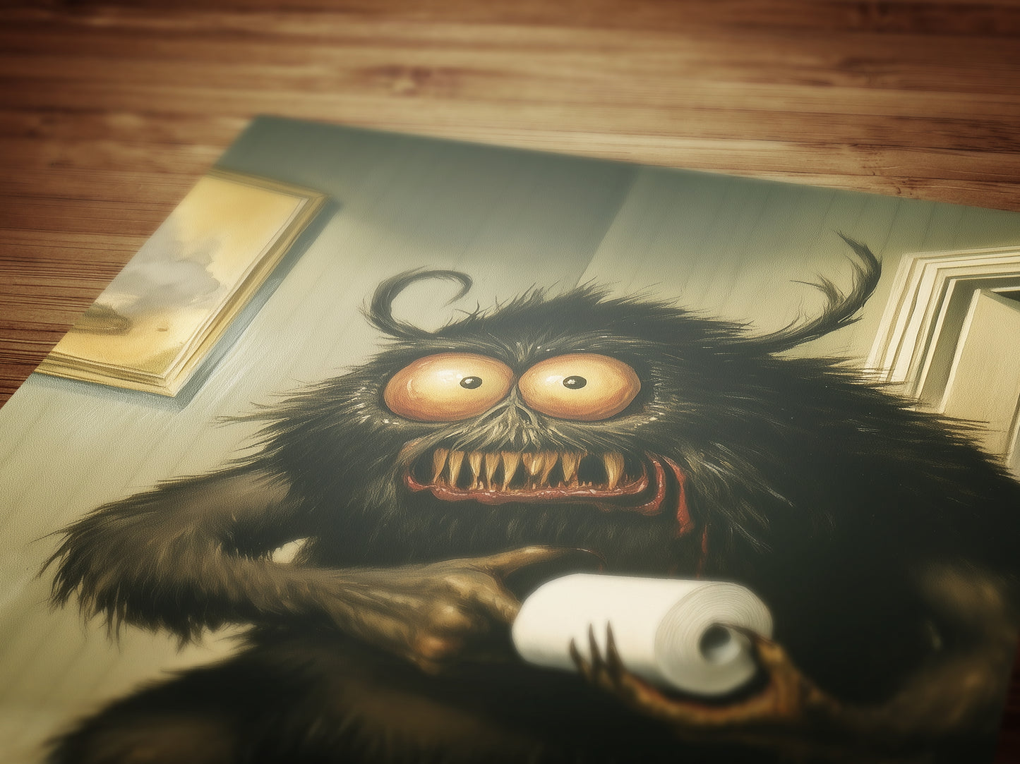 Funny Bathroom Poster, Cute Monster Holding Toilet Paper, Quirky Wall Art, Weirdcore Gift Idea, Weird Horror Print for Goth Toilet Decor