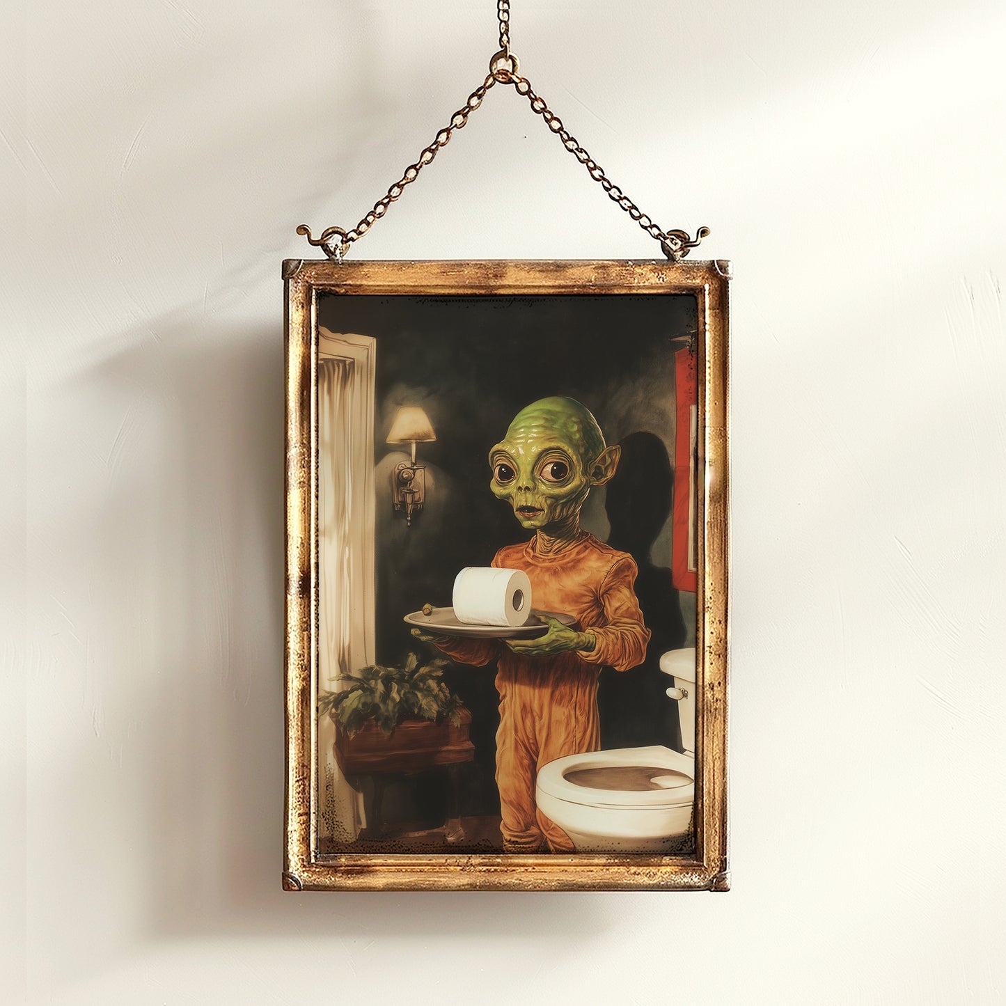 Funny Bathroom Poster, Cute Alien Holding Toilet Paper, Quirky Wall Art, Weirdcore Gift Idea, Weird UFO Print for Goth Toilet Decor