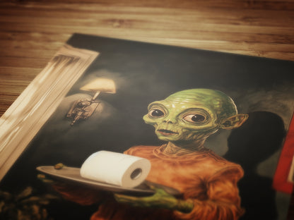 Funny Bathroom Poster, Cute Alien Holding Toilet Paper, Quirky Wall Art, Weirdcore Gift Idea, Weird UFO Print for Goth Toilet Decor