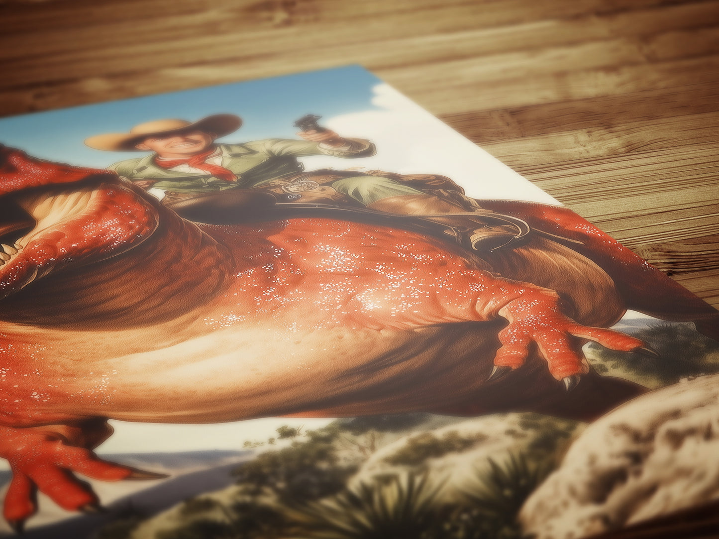 Funny Dinosaur Cowboy Wall Poster, Yeehaw Art Print, Cowboy Riding T-Rex, Weird Vintage Comic Book Poster, Quirky Western Jurassic Decor