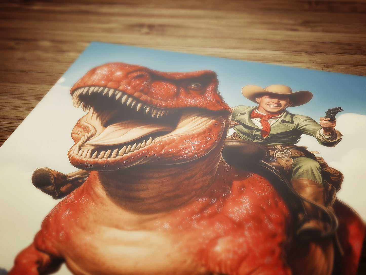 Funny Dinosaur Cowboy Wall Poster, Yeehaw Art Print, Cowboy Riding T-Rex, Weird Vintage Comic Book Poster, Quirky Western Jurassic Decor