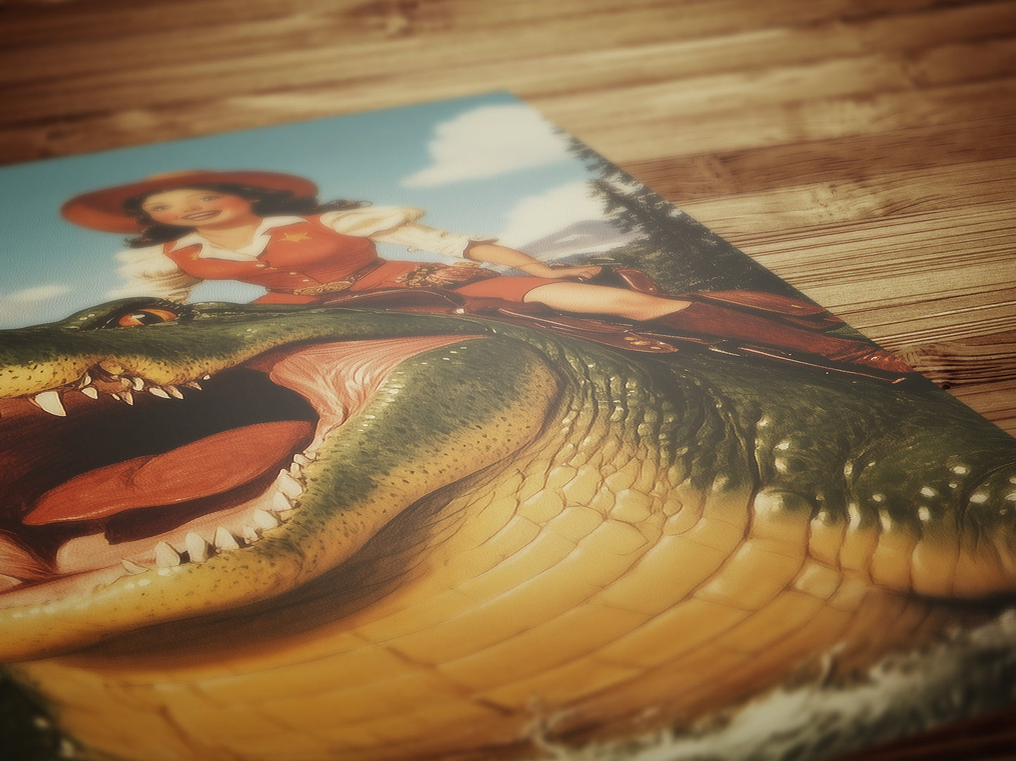 Funny Gator Cowboy Wall Poster, Yeehaw Art Print, Cowboy Riding Crocodile, Weird Vintage Comic Book Poster, Quirky Western Jurassic Decor