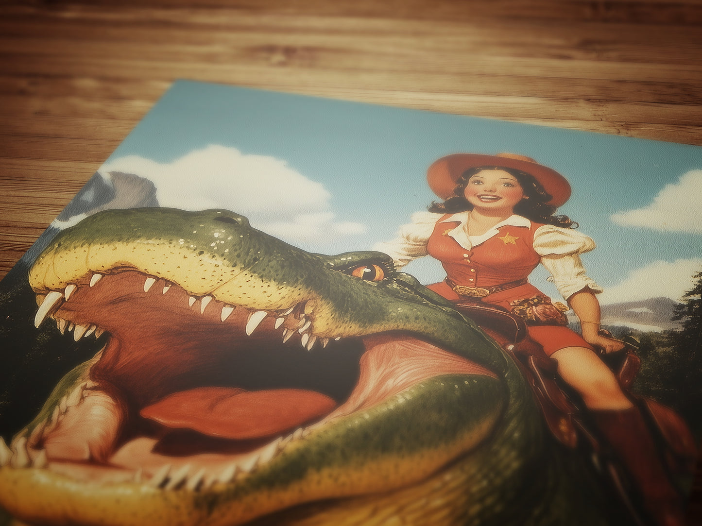 Funny Gator Cowboy Wall Poster, Yeehaw Art Print, Cowboy Riding Crocodile, Weird Vintage Comic Book Poster, Quirky Western Jurassic Decor