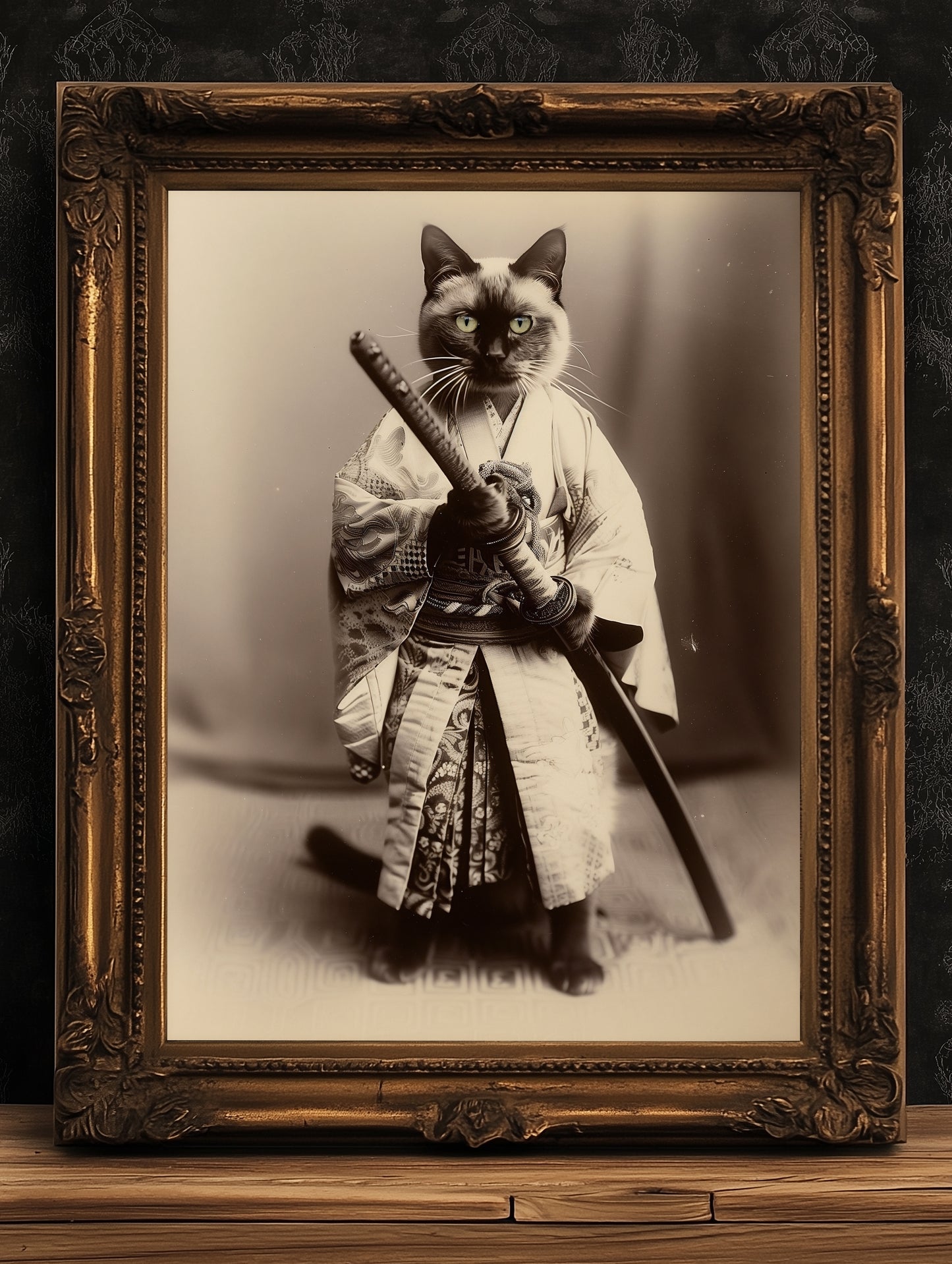 The Last Samurai, Cat Samurai, Vintage photograph, Oddities, Dark Academia Decor, Wall Art Printable, Retro Holiday Gift