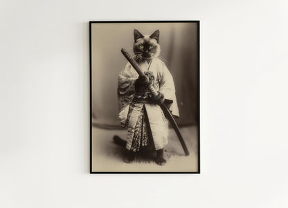 The Last Samurai, Cat Samurai, Vintage photograph, Oddities, Dark Academia Decor, Wall Art Printable, Retro Holiday Gift