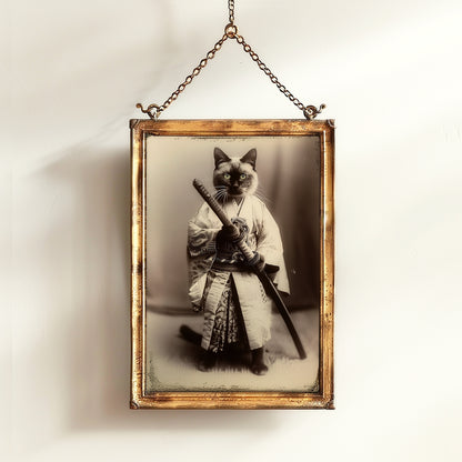 The Last Samurai, Cat Samurai, Vintage photograph, Oddities, Dark Academia Decor, Wall Art Printable, Retro Holiday Gift