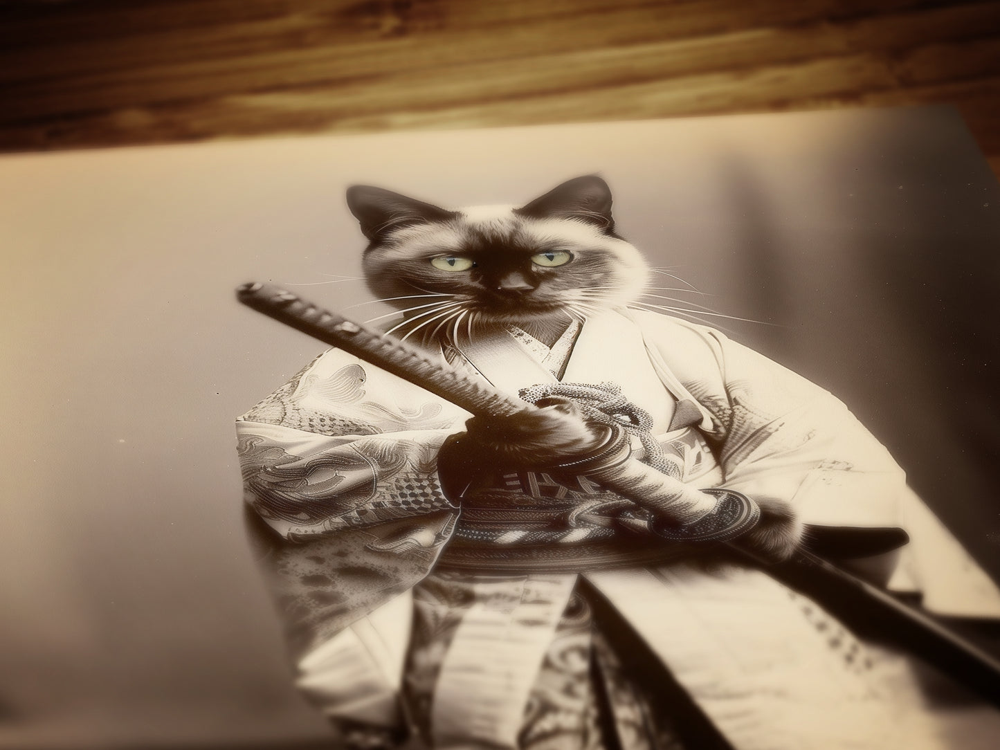 The Last Samurai, Cat Samurai, Vintage photograph, Oddities, Dark Academia Decor, Wall Art Printable, Retro Holiday Gift