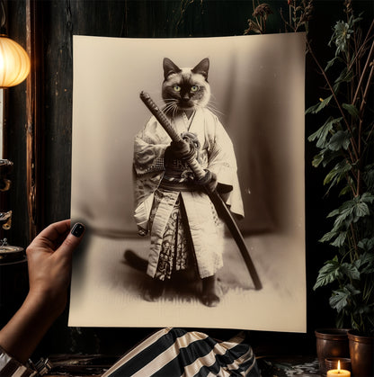 The Last Samurai, Cat Samurai, Vintage photograph, Oddities, Dark Academia Decor, Wall Art Printable, Retro Holiday Gift